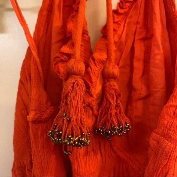 Free People Orange Red Hooked on You Halter Top Skirt Co-ord 2-Piece Set - Picture 10 of 12